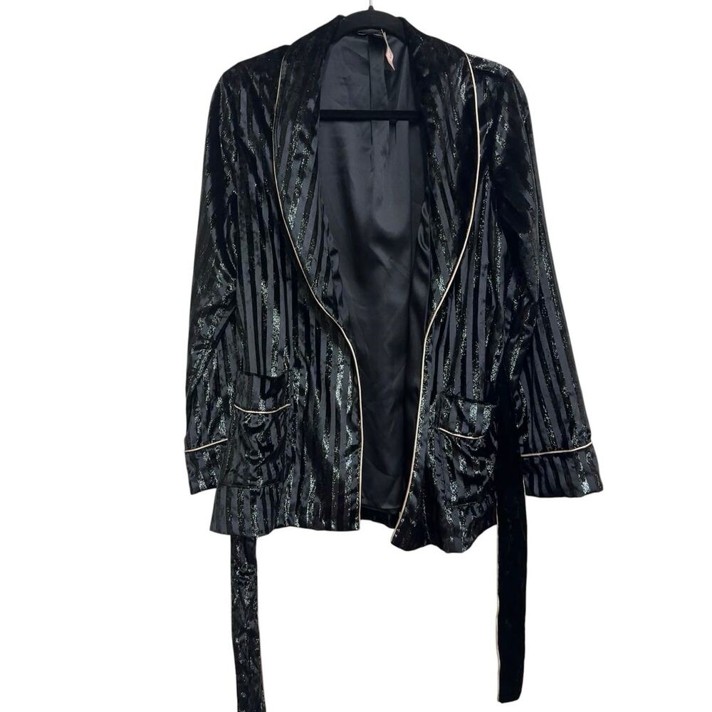 Victoria's‎ Secret Velvet Glitter Stripe Blazer Robe Jacket Medium NWT